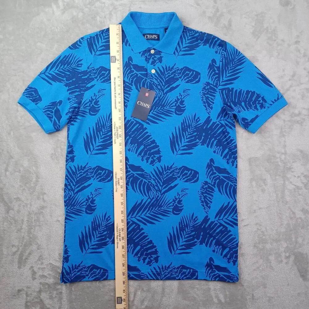 CHAPS Pique Polo Shirt Lot of Two Mens S Blue Green Tropical Tribal Short Sleeve